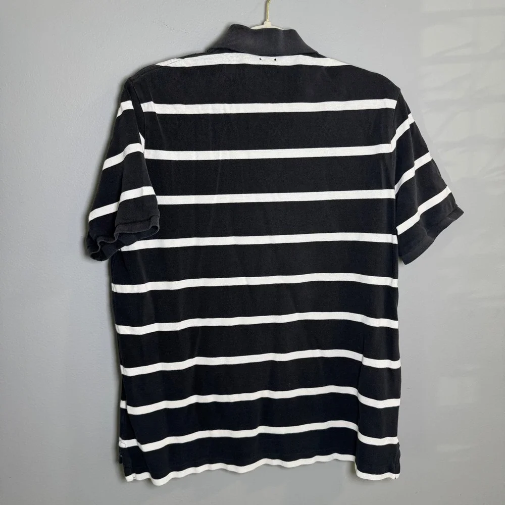 Polo Ralph Lauren Mens Large Black White Striped Classic Fit Short Sleeve Polo